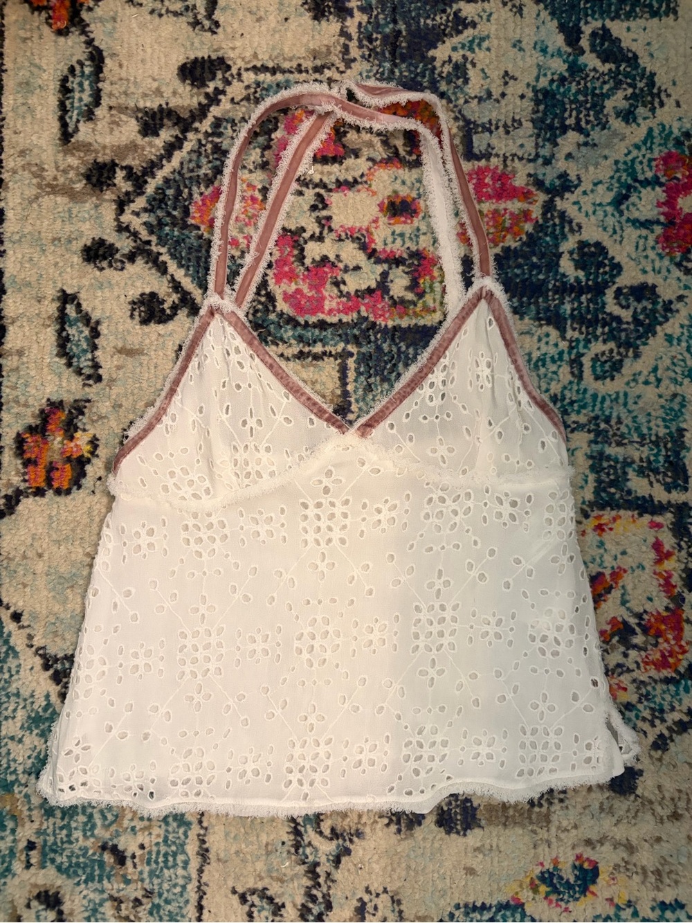 Zara White Eyelet Camisole with Pink Trim